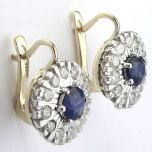RUSSIAN STYLE 1.92CT DIAMOND AND SAPPHIRE EARRINGS 14K GOLD Style 