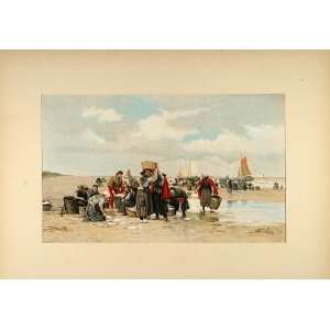  1896 Print Beach Fishermen Scheveningen Holland Sadee 