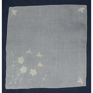   Ladies Handkerchief With White Butterflies And Daisys 