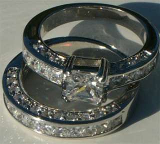 2pcsPrincess cut1.8ctw CZ Cubic Zirconia Engagement Wedding Ring set 