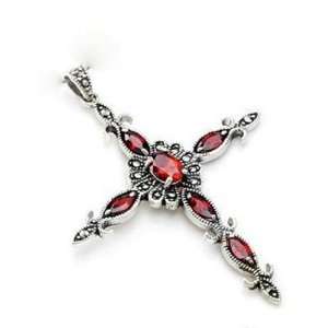  Sterling Silver Marcasite and Garnet Pendant Jewelry 5.3 G 
