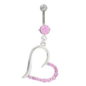  Dangling Heart Belly Button Ring Surgical Steel   YO37810 
