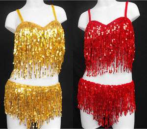 Party Latin Salsa Dance Belly Drag Sequin Costume XS S  