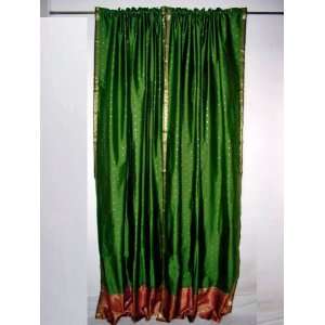   Art Silk Sari Curtains Drapes with Ruby Red Border 96