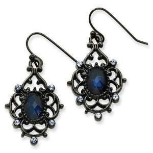  Black plated Light and Dark Blue Crystal Drop Earrings 