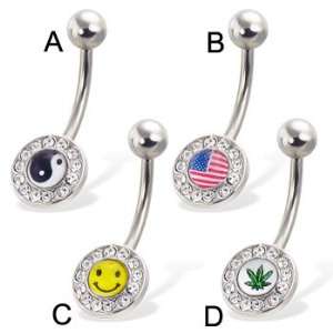  Jeweled logo belly button ring, D   pot leaf Jewelry