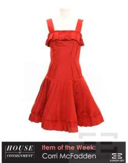   de la Renta Red Silk Faille Box Pleat Ruffle Sleeveless Dress S08 Sz 4