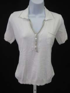 GERARD DAREL White Metallic Trim Polo Shirt Sz 4  
