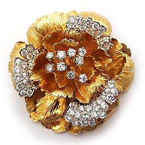 David Webb Vintage Flower Diamond Brooch Pin / Enhancer Pendant 18K 
