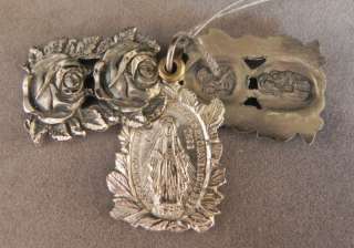Antique Sterling Silver Rose 3 Way Slide Religious Medal  