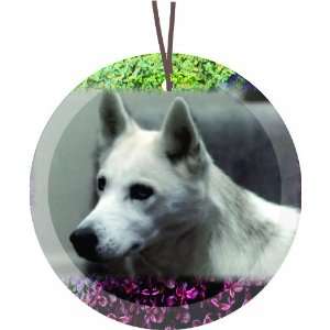  Siberian Huskey Dog Glass Round Christmas Tree Ornament Suncatcher 