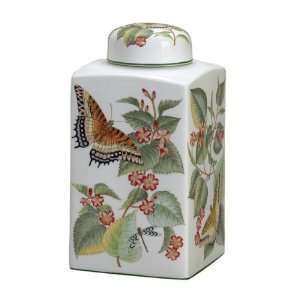  Andrea By Sadek Butterflies Porcelain Square Covered Jar 