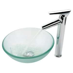  12mm 1800CH 14 Inch Frosted Glass Vessel Sink and Decus Faucet, Chrome