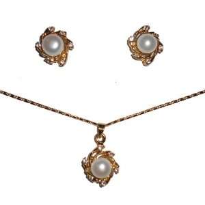  Gold Eye Pearl Earring and Necklace Jewelry