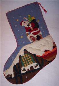 Christmas Handmade Stocking Felt Applique Santa Rooftop  