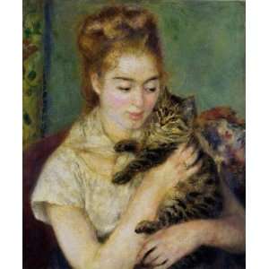 Oil Painting Woman with a Cat Pierre Auguste Renoir Hand Painted Art 