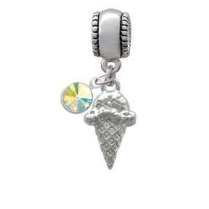  Silver Ice Cream Cone   3 D European Charm Bead Hanger 