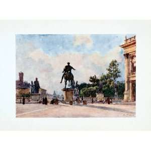  1905 Color Print Bronze Statue Marcus Aurelius Capitol 