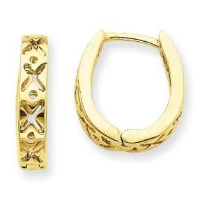  X Design Hinged Hoop Earrings in 14k Yellow Gold Jewelry