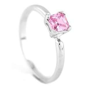   Silver Princess Cut October Pink Topaz Birthstone Child Ring Jewelry