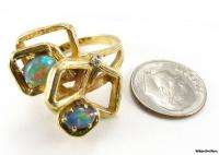 Modern Art Ring   0.77ctw Genuine Boulder Opals & Diamond 14k Solid 
