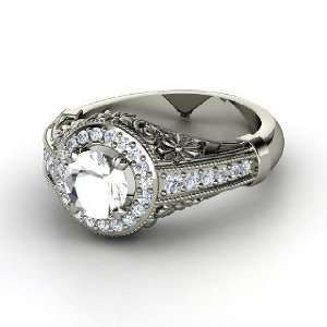  Primrose Ring, Round Rock Crystal 14K White Gold Ring with 