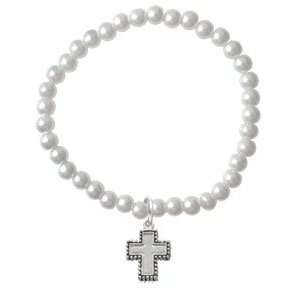   Cross with Beaded Border   Czech Glass Pearl Charm Bracelet [Jewelry