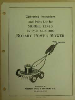 WESTERN TOOL 16 ELECTRIC ROTARY POWER MOWER INSTRUTIONS, PARTS MANUAL 