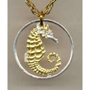   Cut out & 2 toned Singapore Seahorse   coin Necklace Beauty