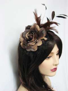 Large lace Rose w feather embellish facnator headband Browns party 