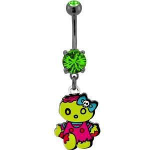 Banana Belly Ring with Emerald Green Prong Set with Bloody Zombie Girl 