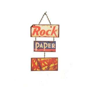 Quality Time Rock, Paper, Scissors 3 Piece Rusted Tin Sign with Chain 