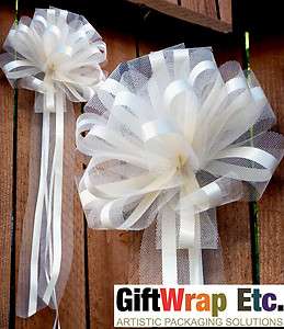 20 IVORY TULLE PEW BOWS PULL RIBBON WEDDING DECORATIONS  