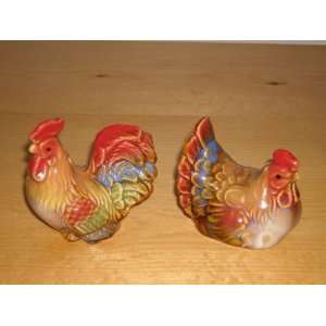  Porcelain Rooster & Hen Salt and Pepper Shakers 