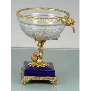    Crystal And Brass Bowl With Porcelain Accents