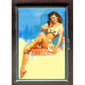 PIN UP SEXY SMILING BRUNETTE ID Holder, Cigarette Case or Wallet MADE 