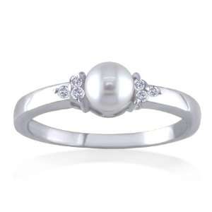  JUNE Birthstone Ring 14k White Gold Diamond & Pearl Ring Jewelry