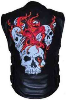   Style Leather Reflective Flaming Skull Motorcycle Biker Vest  