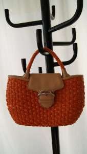 COLE HAAN RATTAN LEATHER orange basket handbag PURSE  