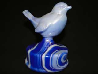 FENTON ART GLASS BLUE SLAG BIRD FIGURINE ON FONT RARE  