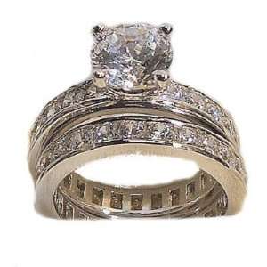   Engagement Eternity Wedding Ring Set 14k White Gold 925 (9) Jewelry