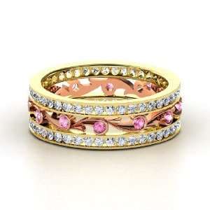   Spray Band, 14K Yellow Gold Ring with Pink Sapphire & Diamond Jewelry