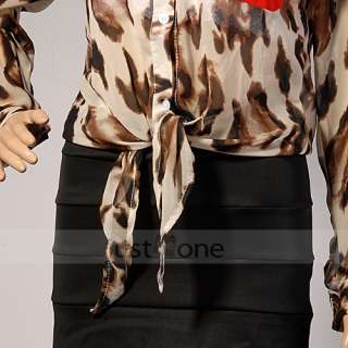 Trendy Womens Ladies Girls Sexy Leopard Long Sleeve Chiffon Shirt Tops 