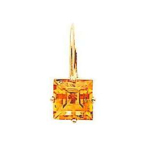  14K Gold Princess Cut Citrine Earrings Jewelry New B 