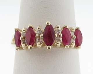 Estate Natural Red Ruby Diamonds Band Solid 14k Yellow Gold Ring 