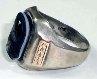 Vintage Art Deco Era Sterling Silver & 10K Rose Gold Cameo Mans Ring 