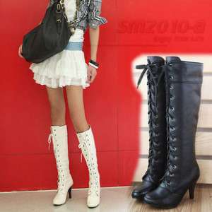 C062 womens lace up high heel knee high boots shoes  