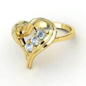    Mothers Heart Ring, Round Aquamarine 14K Yellow Gold Ring Jewelry