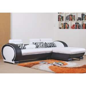  Modern Leather Sectional Sofa   White / Black   LSF