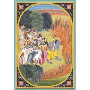  Krishna Consumes Forest Fire   Water Color Painting on 